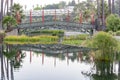 Japanese style bridge by the lake Royalty Free Stock Photo