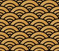 Japanese style golden seamless pattern background image round curve cross scale wave