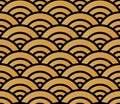 Japanese style golden seamless pattern background image round curve cross scale wave