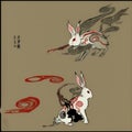 Japanese style ink drawing of a rabbit