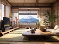 Japanese-style living room with view Royalty Free Stock Photo