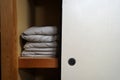 Japanese-style mattresses are in the Japanese interior storage cabinets. Royalty Free Stock Photo