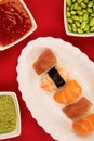 Japanese Style Prawn Salmon And Tuna Nigiri Sushi