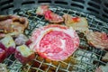 Japanese style Raw fresh beef on hot barbecue grill . Royalty Free Stock Photo