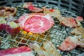 Japanese style Raw fresh beef on hot barbecue grill . Royalty Free Stock Photo