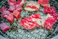 Japanese style Raw fresh beef on hot barbecue grill . Royalty Free Stock Photo