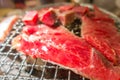 Japanese style Raw fresh beef on hot barbecue grill . Royalty Free Stock Photo