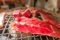 Japanese style Raw fresh beef on hot barbecue grill . Royalty Free Stock Photo