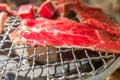 Japanese style Raw fresh beef on hot barbecue grill . Royalty Free Stock Photo