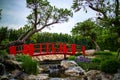 The japanese style of red wooden bridge in the garden Royalty Free Stock Photo