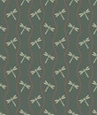 Japanese style retro vintage seamless pattern background curve spiral wave dot line and dragonfly