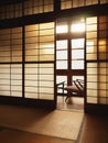 Japanese room House Interior with retro chair Traditional wall pattern