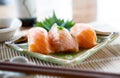 Japanese style salmon sushi. Royalty Free Stock Photo