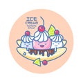 Japanese style smiled ice cream illustration. Colorful ice cream on a banana.