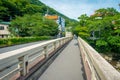 Japanese style of urban small street, and bridge over the river in Hakone, Japan