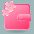 Japanese Style Vector Wallet Icon with Cherry Blossom Decoration in Blue Background