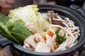 Japanese sukiyaki hot pot with vegetable, beef slice and udon noodles Royalty Free Stock Photo