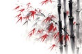 Japanese sumi-e style bamboo painting illustration. AI generative