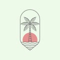 japanese sunset sea paradise line art logo minimalist illustration icon design