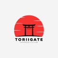 Japanese sunset torii gate icon logo vector illustration design