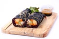 Japanese sushi with black rice and vegetable Royalty Free Stock Photo