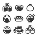 Japanese Sushi Food Icons Set. Vector