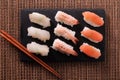 Japanese sushi food various selection flat lay chopsticks top view