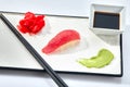 Japanese Sushi - Maguro Nigiri Sushi (Tuna Sushi) on White Background Royalty Free Stock Photo