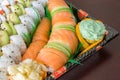 Japanese Sushi Party Platter with Raw Salmon Royalty Free Stock Photo