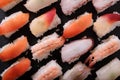 Japanese sushi platter various different assorted top view