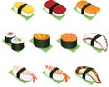 Japanese Sushi and Rolls Vector Icon Illustration