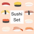 Japanese sushi and rolls set with different type of choice.