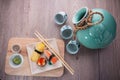 Japanese sushi and sake set Royalty Free Stock Photo