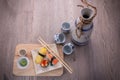 japanese sushi and sake set Royalty Free Stock Photo