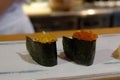 Japanese Sushi, sea urchin and salmon roe Royalty Free Stock Photo