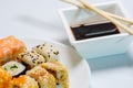 Japanese sushi seafood roll restaurant, fish tuna