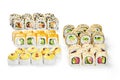 Japanese sushi set of California with tuna, uramaki, tempura and baked rolls Royalty Free Stock Photo