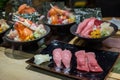 Variety of Japanese food set. Sushi and Donburi, Sashimi set for traditional food Royalty Free Stock Photo