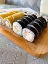 Japanese sushi set. Set of sushi rolls delivered home ready to eat fast healthy food Royalty Free Stock Photo