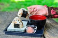 Japanese sushi set with soup