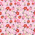 Japanese Sweet Cherry Blossom Motif Vector Seamless Pattern