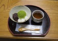 Japanese sweet dessert with matcha tea Royalty Free Stock Photo