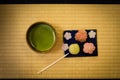 Japanese sweets and green tea image Royalty Free Stock Photo