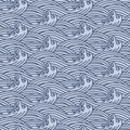 Japanese Swirl Ocean Wave Vector Seamless Pattern