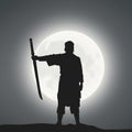 A Japanese Swordsman Under The Moonlight Royalty Free Stock Photo