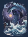 Japanese t-shirt designs, like tattoos, full of pictures, pictures of a dragon with its fireballs