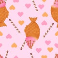 Japanese Taiyaki ice cream seamless pattern. Asian food illustration in cartoon style