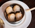 Japanese tasty dumplings siumai in steamers Royalty Free Stock Photo