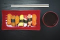 Japanese tasty sushi on the wooden table Royalty Free Stock Photo