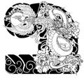 Japanese Tattoo design full back body.The Dragon and Phoenix fire bird with Peach juice and peony flower,cherry blossom,peach blos Royalty Free Stock Photo